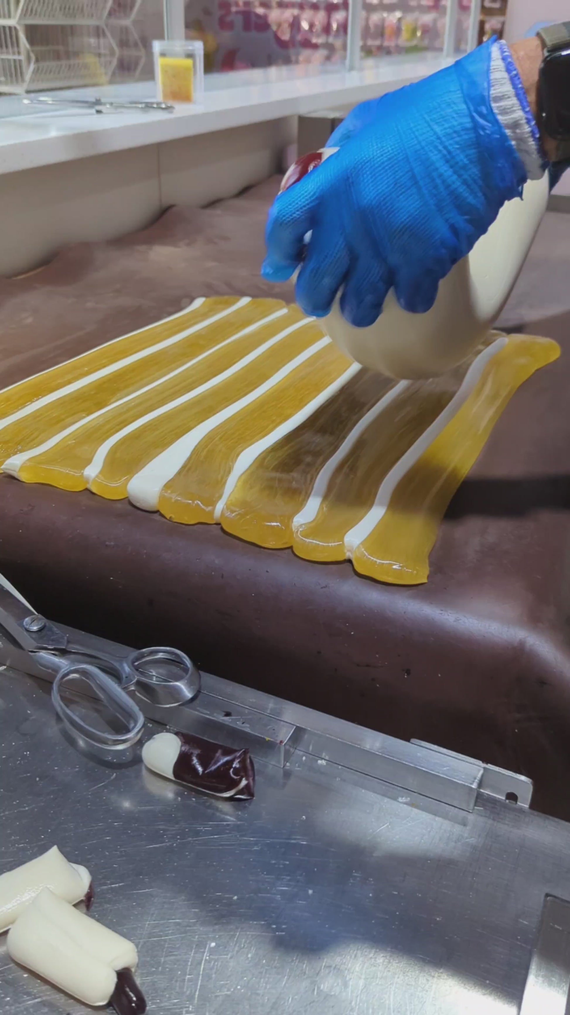 candy artisans making a batch of Sticky's Ocean Mix candy