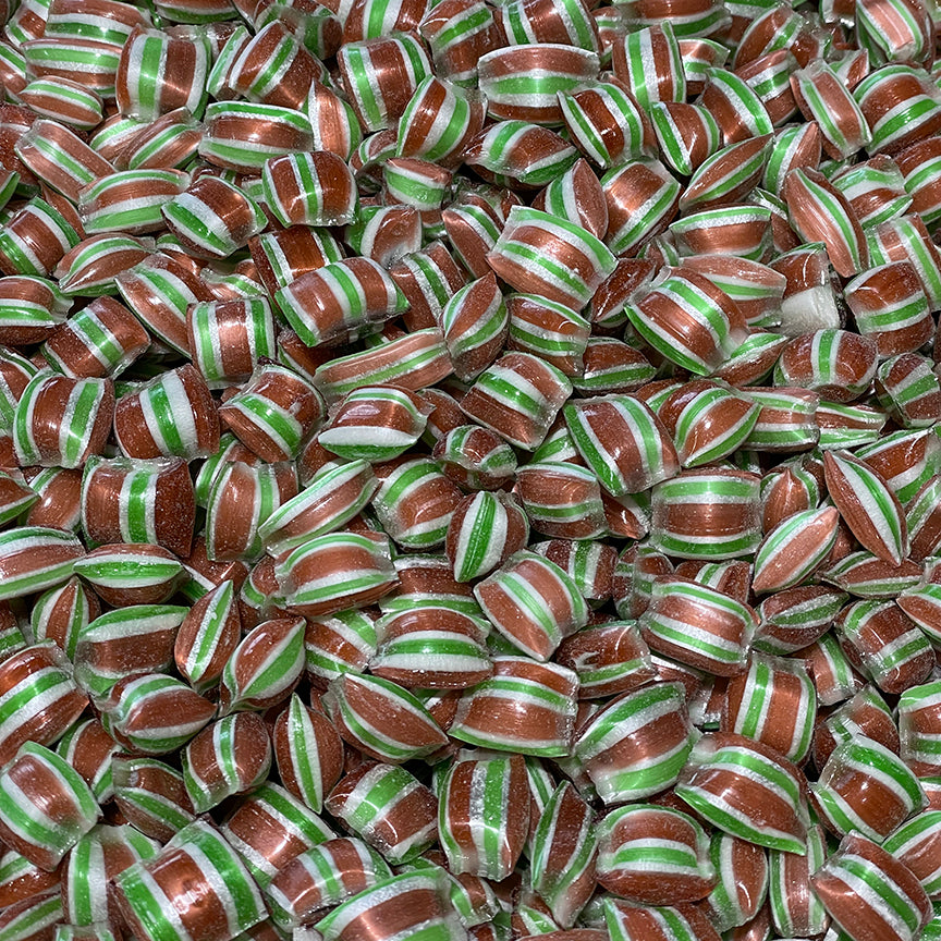 pieces of Sticky's chocolate mint flavored Senior Mint candy pillows