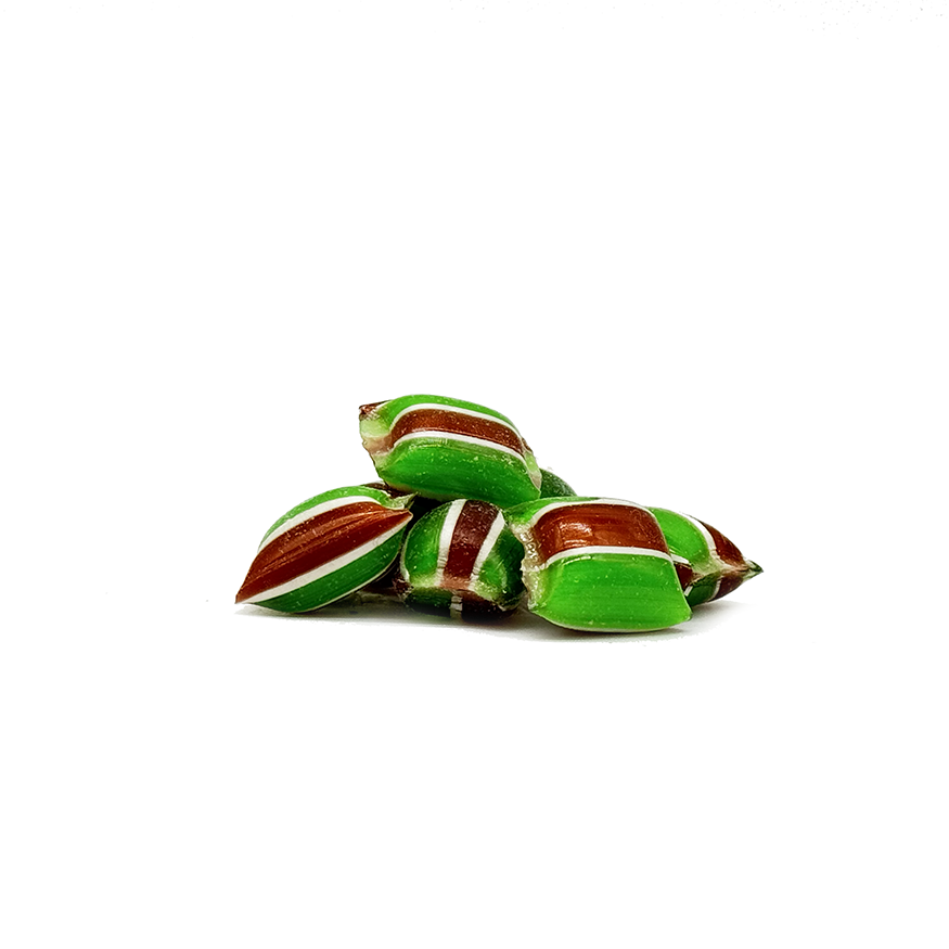 pieces of Sticky's chocolate mint flavored Senior Mint candy pillows