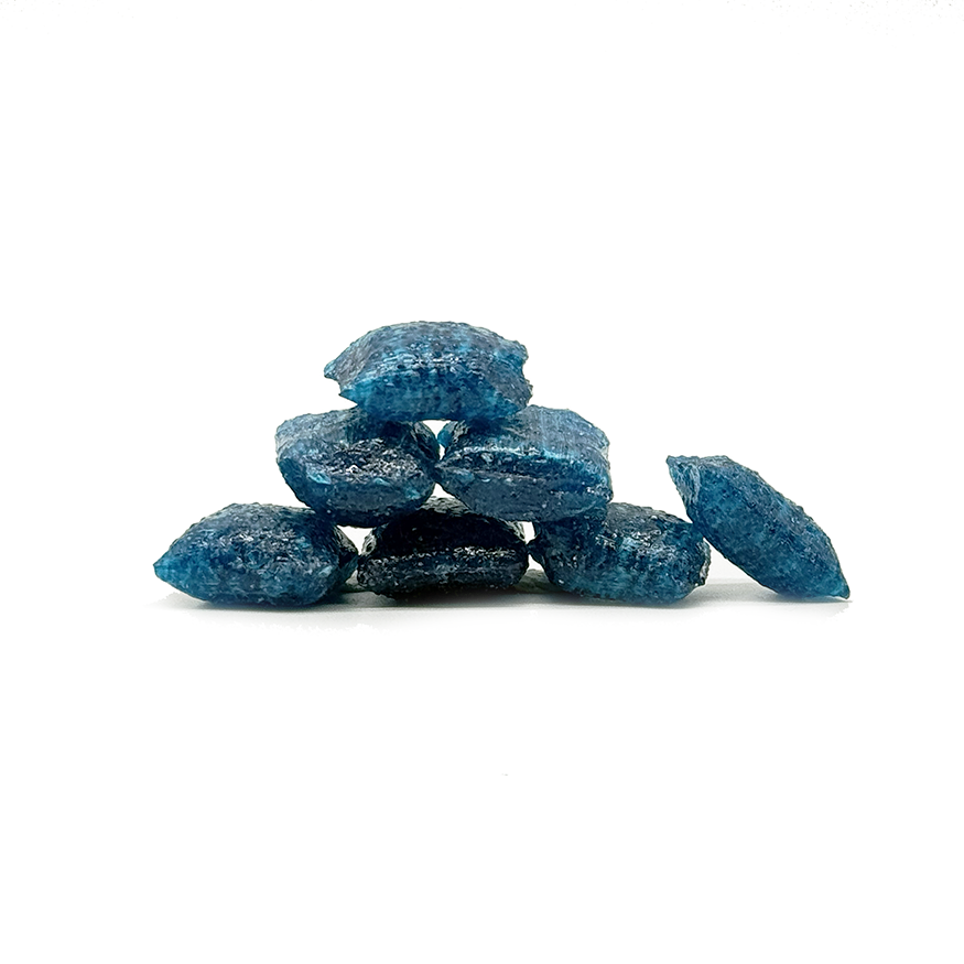 pieces of Sticky's Acid Drop Blue Raspberry pillow candies