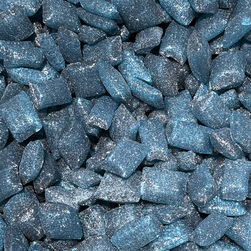 pieces of Sticky's Acid Drop Blue Raspberry pillow candies