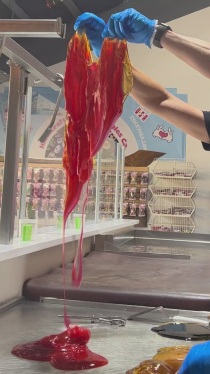 candy artisans making a batch of Sticky's Watermelon candy 