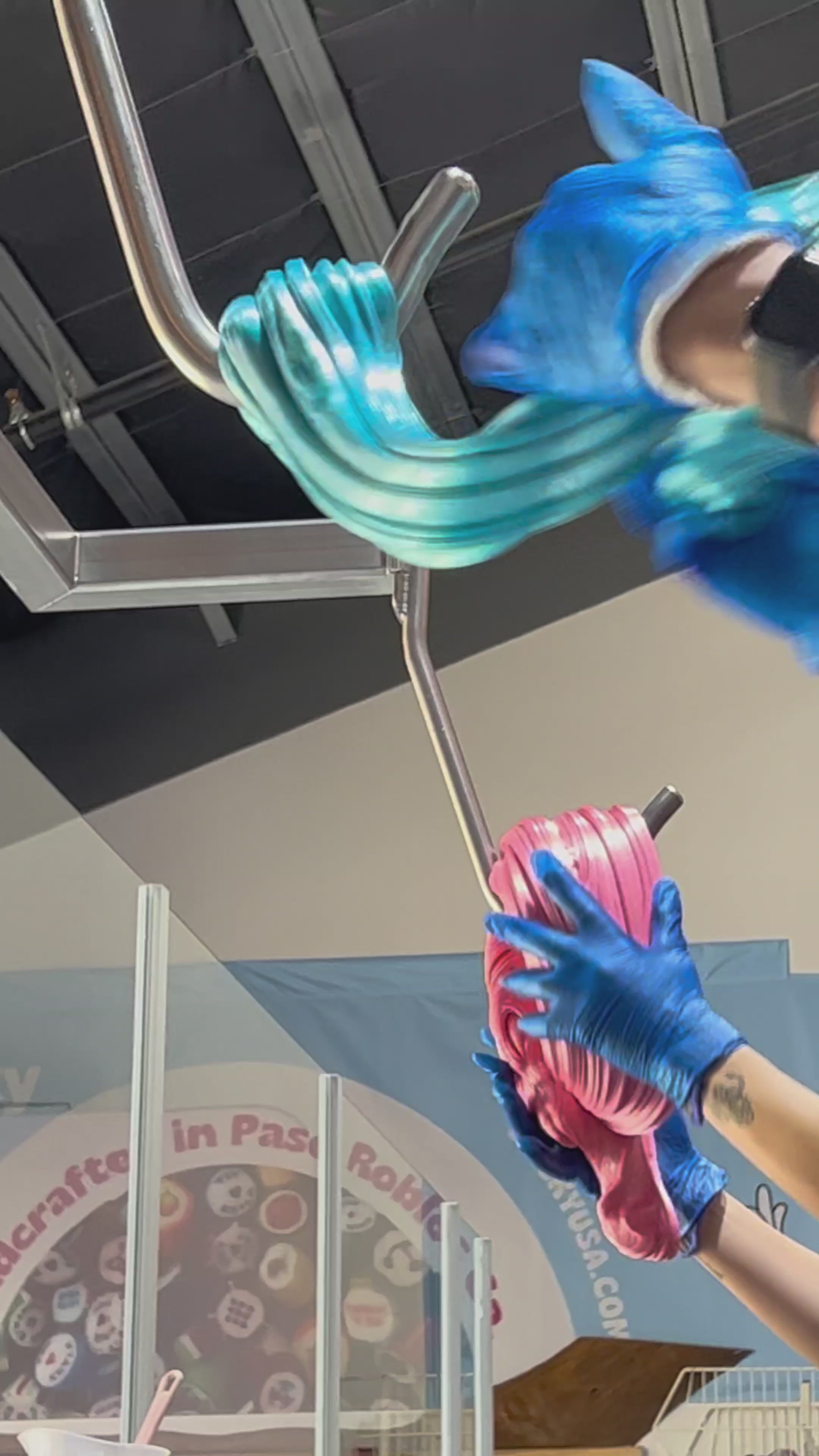 Load video: Sticky&#39;s candy artisans making a batch of Chapel Fizz candy pillows
