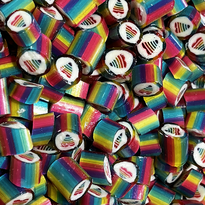 pieces of Sticky's delicious Rainbow Hearts candy